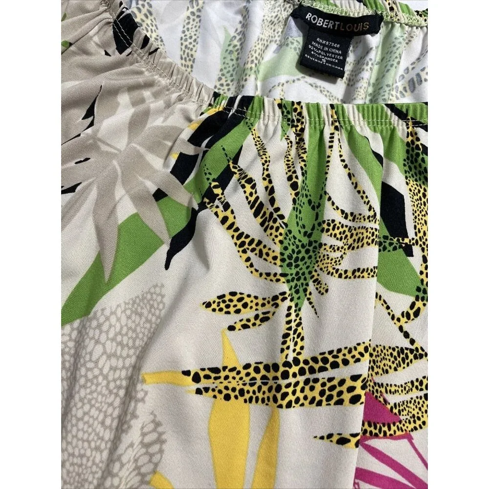 Robert Louis Women's Cold Shoulder Blouse Top Size Small Beige Tropical Print - Picture 11 of 11